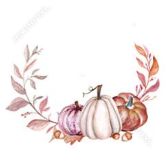 Watercolor Autumn Clipartwith white beige orange pumpkins Fall Clip Art Fall Leaves Berries Acorns Fall