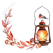 Watercolor Autumn Clipartwith white beige orange pumpkins Fall Clip Art Fall Leaves Berries Acorns Fall