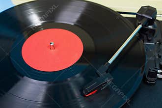 crop Vintage vinyl player black plate and plays