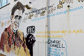 Famous George Orwell Mural, Southwold Pier, Suffolk, England, UK