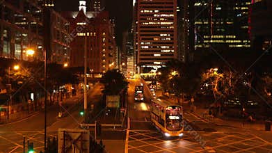 Hong Kong urban scene, double decker buses at street