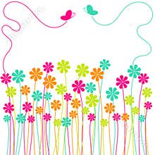 Spring Flowers Field butterflies greeting card