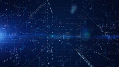 Digital Cyberspace with Particles and Digital Data Network Connections. High Speed Connection and Data Analysis Technology Digital