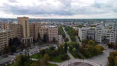 Derzhprom and University, Kharkiv city aerial view