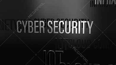 CYBER SECURITY 3D chrome text word flying