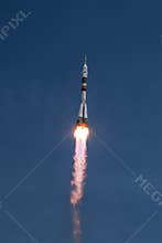 Liftoff to space - rocket speeding up and carrying astronauts to ISS