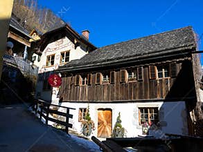 Popular mountain village Hallstatt with his traditional houses.