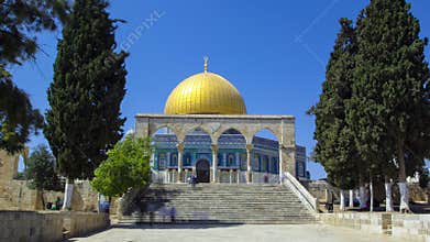 Dome of the Rock timelapse hyperlapse, a Muslim holy site atop the Temple Mount in Jerusalem, Israel.