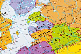 Map of Baltic States with Lithuania, Latvia Estonia