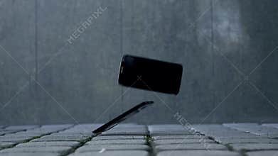 Smartphones cellphone phone drop to the ground. Make the screen broken and damaged. accident insurance technology, repair and main