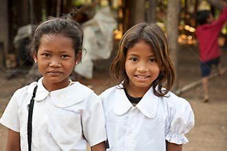 Smiling girl students, Cambodia
