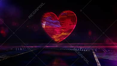 Beating heart and cyber life symbol 3d animation
