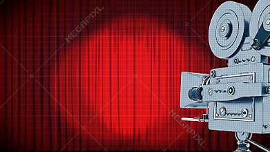 Animation of spotlight and red curtains opening