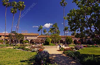 Mission San Juan Capistrano, California central courtyard, founded 1776