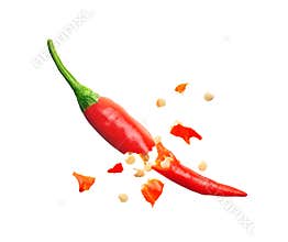 Chili seed burst out from red chili pepper
