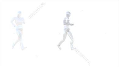 Two color transparent textured hooded running man