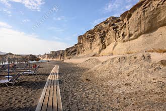 Vlychada Beach, also known as the Moon Beach surrounded by volcanic cliffs. Southern side