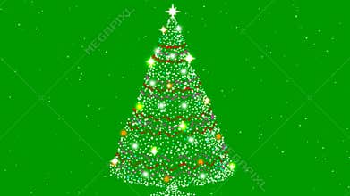 Shining christmas tree and snowfall motion graphics with green screen background