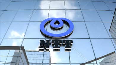 Editorial NTT logo on glass building.