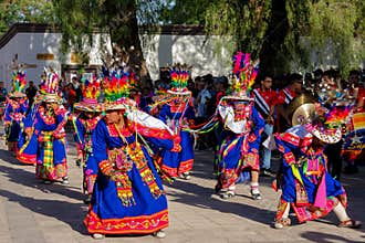 Women dancing at the festival of indigenous people in South America, north Chile