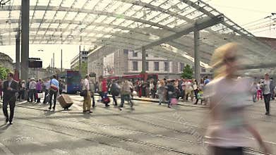 Covered tram station in Bahnhofplatz the square in front of the main Train Station in Bern