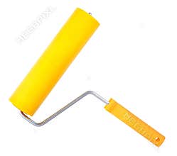 Yellow paint roller, isolated on white background