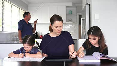 Family working together at home