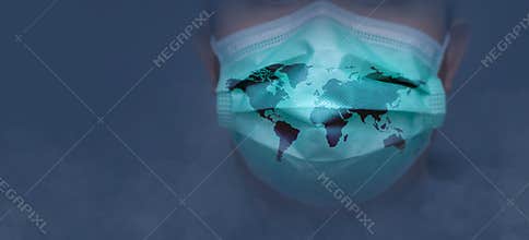 Virus Protection Covid 19 The world wears a mask to fight the corona virus. The concept of fighting viruses around the world