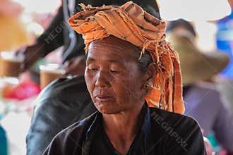 Heho, Myanmar - Nov 08, 2019: People at a market in the city center of Heho
