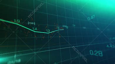 Financial graph showing statistics, prices falling, stock market crash, crisis, inflation rate. Electronic chart with stock market