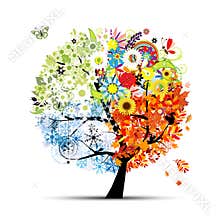 Seasons - spring, summer, autumn, winter. Art tree