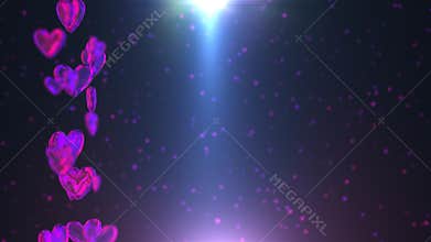 Valentines Day diamond hearts background with light