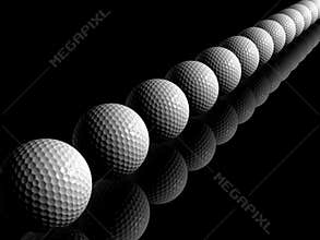 Golf balls in a line