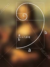 Golden Ratio in dotted line in Renaissance painting. Fibonacci Sequence geometric spiral made from quarter circles vector isolated