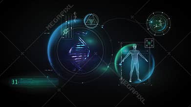 The virtual panel of the future with human DNA information, on alpha channel.