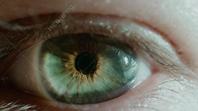 Person with bright green eye and long lashes winks