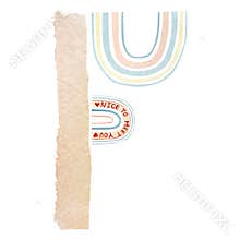 Watercolor Children`s alphabet letter F in the style abstract rainbow design. Cute kids font lettering design for nursery