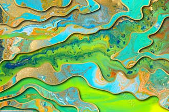 Marble blue and green abstract background with gold gradient borders