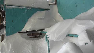 Ruins of snow abandoned house ghost town Coal Mines on far north of Russia.