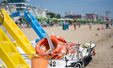 Life jackets on boats for tourists on vacation