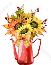 Watercolor Fall Sunflower , rustic clipart. Autumn Harvest Clip Art, Thanksgiving Day art,