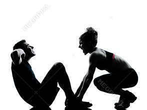 One couple man woman exercising workout fitness