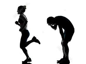One couple man woman exercising workout fitness