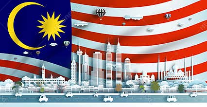 Illustration Anniversary celebration Malaysia day in national flag background