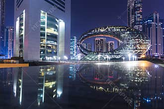 Dubai, UAE - 05.28.2021 Shot of a museum of future at night. Modern architecture