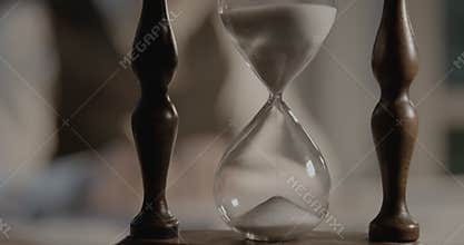 Old hourglass on a professor desk showing passage of time