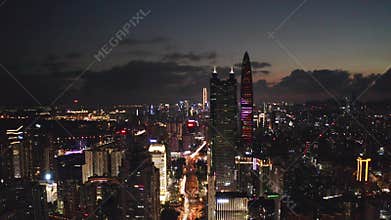 High angle shot of night scene of a modern city