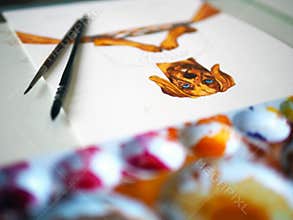 Dog head human playing board game fun leisure on table top hobby watercolor painting illustration design art cartoon character