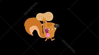 Cute Squirrel Cartoon Character Running With Peanut