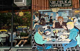 Ukrainian Restaurant Veselka in the Lower East Side is a popular eatery . Established in 1954. Serving Ukrainian food.